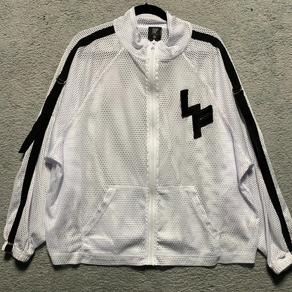 LF Track Jacket White Black Semi Sheer Mesh Netted Full Zip Size M. - Picture 1 of 9